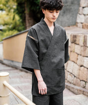 しじら織り甚平 上下セット 無地/ストライプ 14156