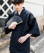 しじら織り甚平 上下セット 無地/ストライプ 14156