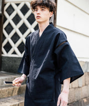 しじら織り甚平 上下セット 無地/ストライプ 14156