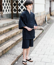 しじら織り甚平 上下セット 無地/ストライプ 14156