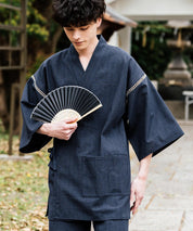 しじら織り甚平 上下セット 無地/ストライプ 14156