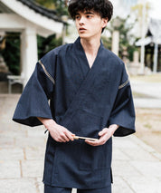 しじら織り甚平 上下セット 無地/ストライプ 14156