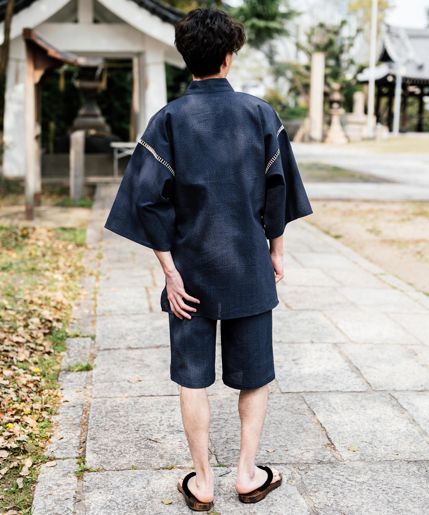 しじら織り甚平 上下セット 無地/ストライプ 14156