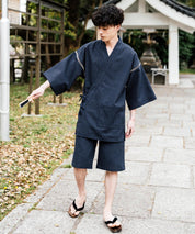 しじら織り甚平 上下セット 無地/ストライプ 14156