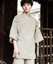 しじら織り甚平 上下セット 無地/ストライプ 14156