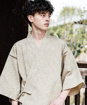 しじら織り甚平 上下セット 無地/ストライプ 14156