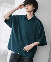 新色追加 接触冷感 オーバーサイズとろみビッグシルエットストレッチレギュラーカラー半袖シャツ 14208