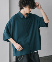 新色追加 接触冷感 オーバーサイズとろみビッグシルエットストレッチレギュラーカラー半袖シャツ 14208