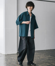 新色追加 接触冷感 オーバーサイズとろみビッグシルエットストレッチレギュラーカラー半袖シャツ 14208