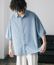 新色追加 接触冷感 オーバーサイズとろみビッグシルエットストレッチレギュラーカラー半袖シャツ 14208