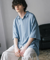 新色追加 接触冷感 オーバーサイズとろみビッグシルエットストレッチレギュラーカラー半袖シャツ 14208