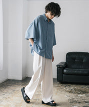 新色追加 接触冷感 オーバーサイズとろみビッグシルエットストレッチレギュラーカラー半袖シャツ 14208