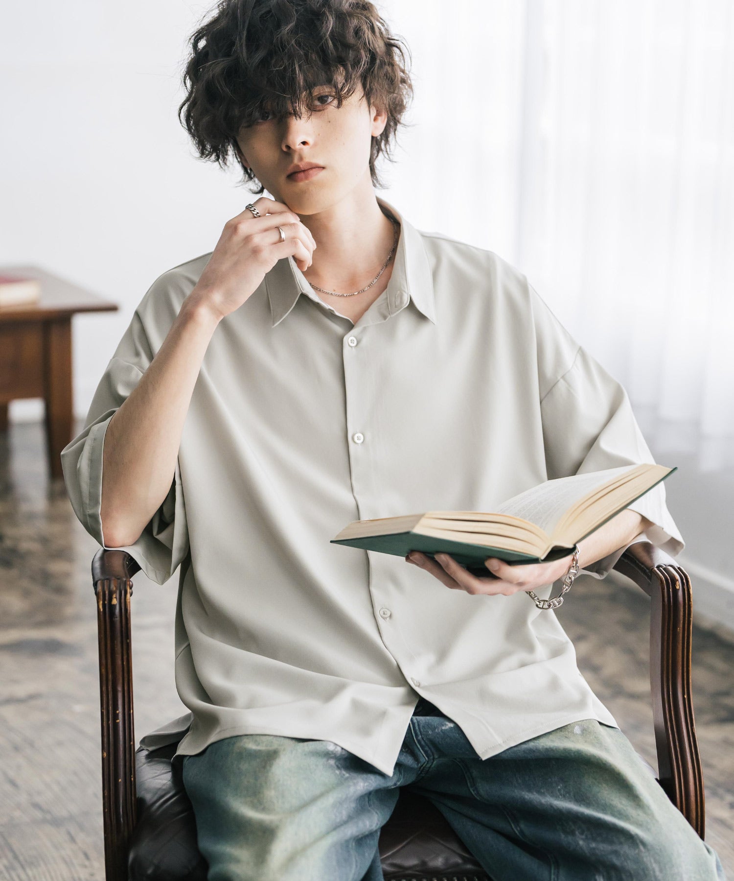 新色追加 接触冷感 オーバーサイズとろみビッグシルエットストレッチレギュラーカラー半袖シャツ 14208