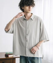 新色追加 接触冷感 オーバーサイズとろみビッグシルエットストレッチレギュラーカラー半袖シャツ 14208