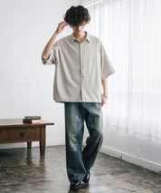 新色追加 接触冷感 オーバーサイズとろみビッグシルエットストレッチレギュラーカラー半袖シャツ 14208