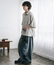 新色追加 接触冷感 オーバーサイズとろみビッグシルエットストレッチレギュラーカラー半袖シャツ 14208