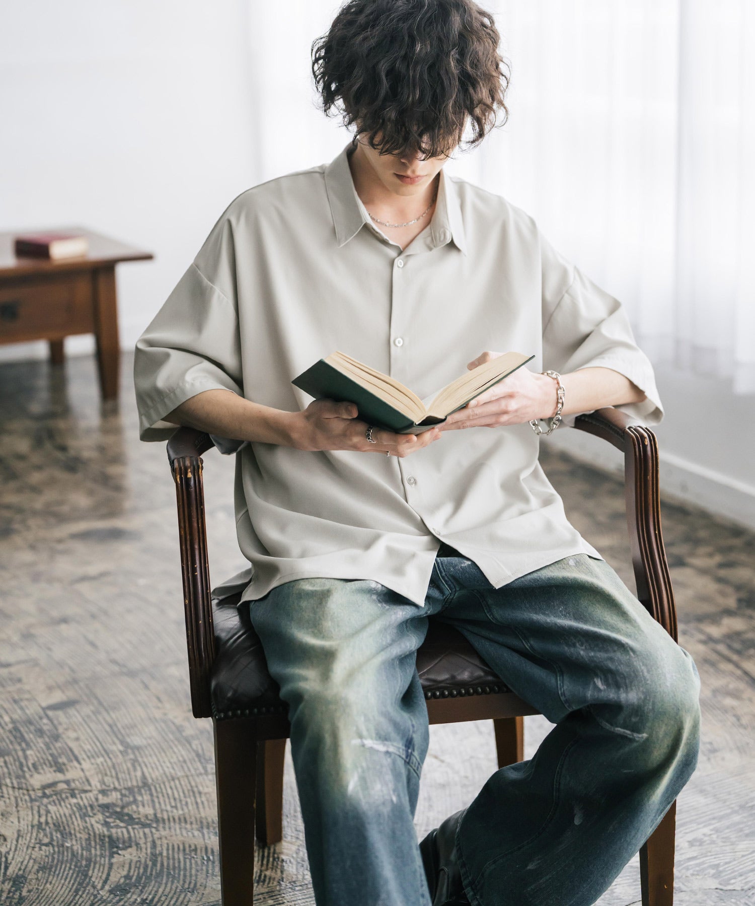 新色追加 接触冷感 オーバーサイズとろみビッグシルエットストレッチレギュラーカラー半袖シャツ 14208