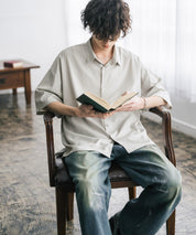 新色追加 接触冷感 オーバーサイズとろみビッグシルエットストレッチレギュラーカラー半袖シャツ 14208