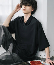 新色追加 接触冷感 オーバーサイズとろみビッグシルエットストレッチレギュラーカラー半袖シャツ 14208