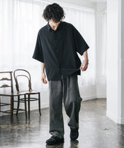 新色追加 接触冷感 オーバーサイズとろみビッグシルエットストレッチレギュラーカラー半袖シャツ 14208