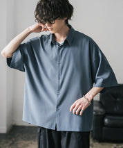 新色追加 接触冷感 オーバーサイズとろみビッグシルエットストレッチレギュラーカラー半袖シャツ 14208