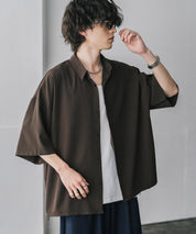 新色追加 接触冷感 オーバーサイズとろみビッグシルエットストレッチレギュラーカラー半袖シャツ 14208