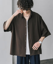 新色追加 接触冷感 オーバーサイズとろみビッグシルエットストレッチレギュラーカラー半袖シャツ 14208