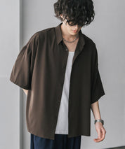 新色追加 接触冷感 オーバーサイズとろみビッグシルエットストレッチレギュラーカラー半袖シャツ 14208