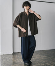 新色追加 接触冷感 オーバーサイズとろみビッグシルエットストレッチレギュラーカラー半袖シャツ 14208