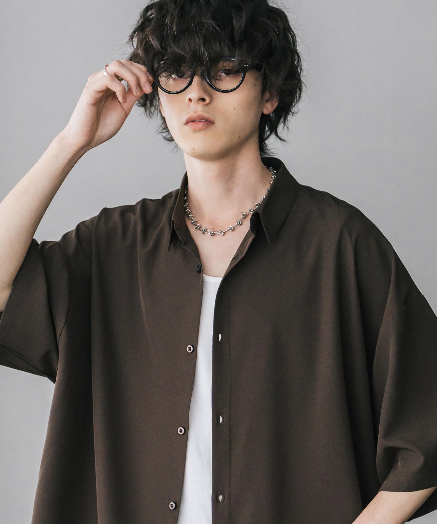 新色追加 接触冷感 オーバーサイズとろみビッグシルエットストレッチレギュラーカラー半袖シャツ 14208