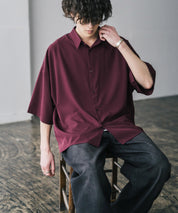 新色追加 接触冷感 オーバーサイズとろみビッグシルエットストレッチレギュラーカラー半袖シャツ 14208