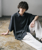 新色追加 接触冷感 オーバーサイズとろみビッグシルエットストレッチレギュラーカラー半袖シャツ 14208