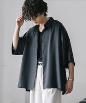 新色追加 接触冷感 オーバーサイズとろみビッグシルエットストレッチレギュラーカラー半袖シャツ 14208