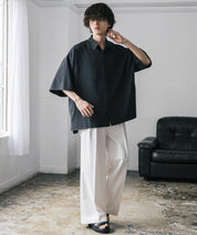 新色追加 接触冷感 オーバーサイズとろみビッグシルエットストレッチレギュラーカラー半袖シャツ 14208