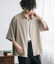 新色追加 接触冷感 オーバーサイズとろみビッグシルエットストレッチレギュラーカラー半袖シャツ 14208