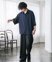 新色追加 接触冷感 オーバーサイズとろみビッグシルエットストレッチレギュラーカラー半袖シャツ 14208