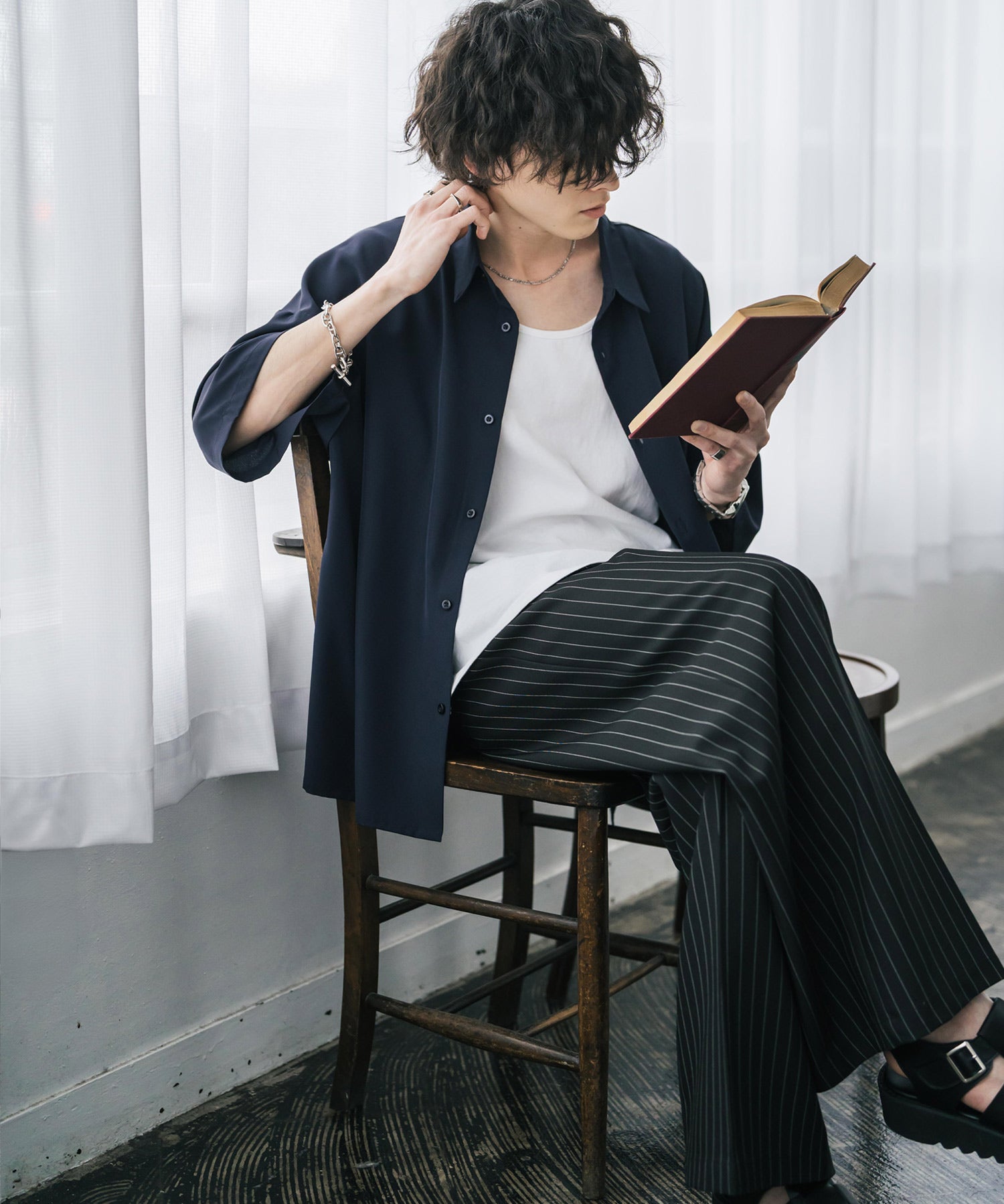 新色追加 接触冷感 オーバーサイズとろみビッグシルエットストレッチレギュラーカラー半袖シャツ 14208