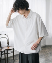 新色追加 接触冷感 オーバーサイズとろみビッグシルエットストレッチレギュラーカラー半袖シャツ 14208