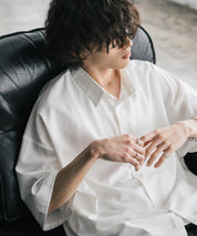 新色追加 接触冷感 オーバーサイズとろみビッグシルエットストレッチレギュラーカラー半袖シャツ 14208