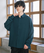 新色追加 接触冷感 オーバーサイズとろみストレッチレギュラーカラー長袖シャツ 14209