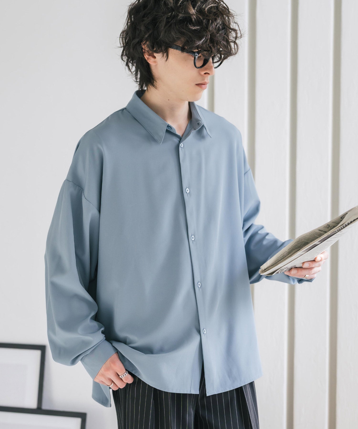 新色追加 接触冷感 オーバーサイズとろみストレッチレギュラーカラー長袖シャツ 14209