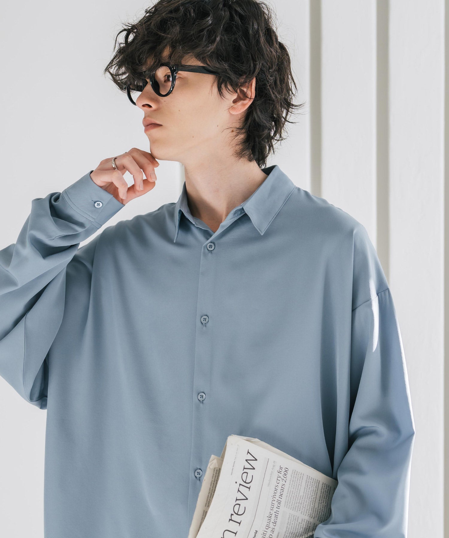 新色追加 接触冷感 オーバーサイズとろみストレッチレギュラーカラー長袖シャツ 14209