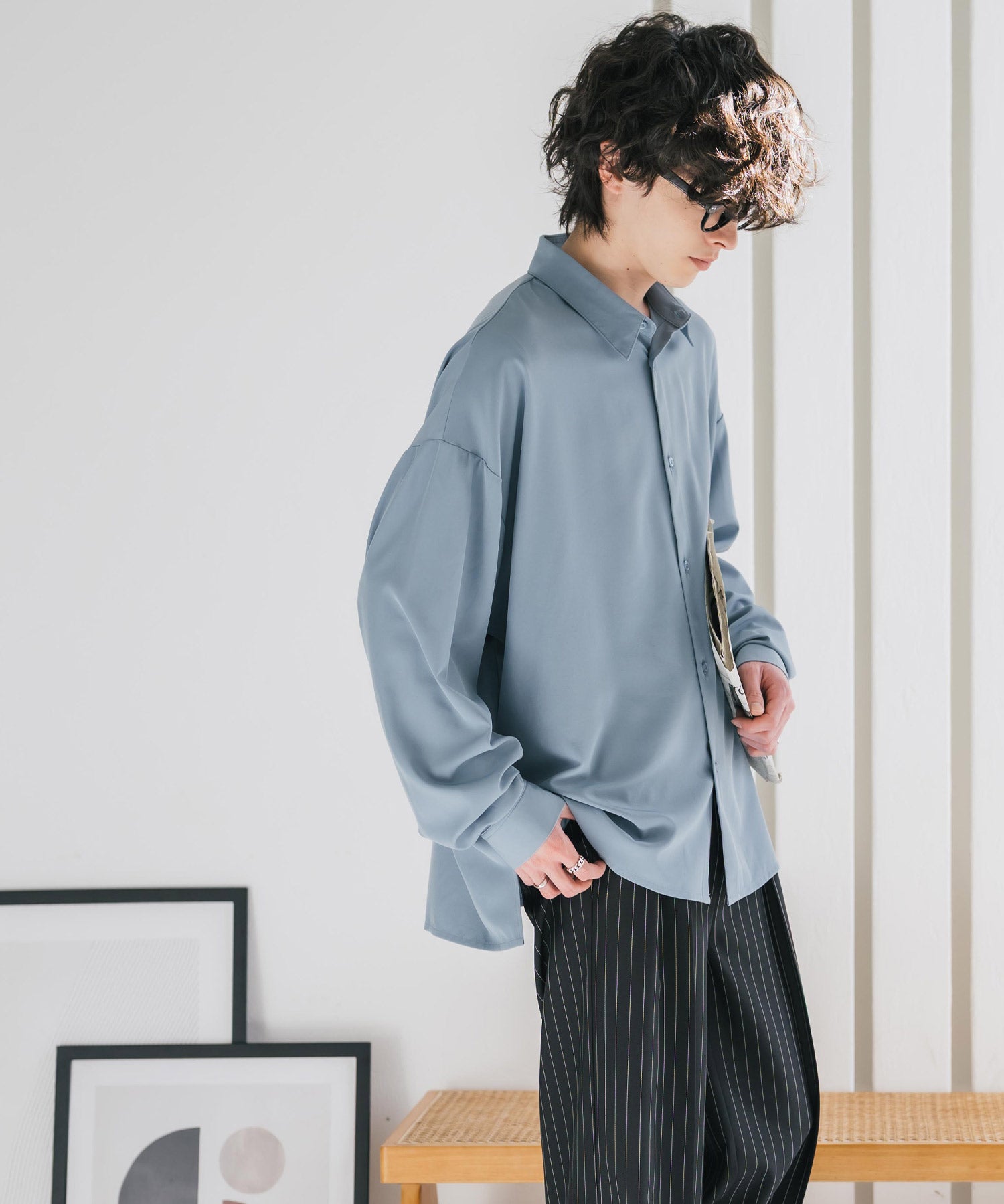 新色追加 接触冷感 オーバーサイズとろみストレッチレギュラーカラー長袖シャツ 14209