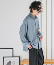 新色追加 接触冷感 オーバーサイズとろみストレッチレギュラーカラー長袖シャツ 14209