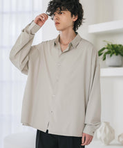 新色追加 接触冷感 オーバーサイズとろみストレッチレギュラーカラー長袖シャツ 14209