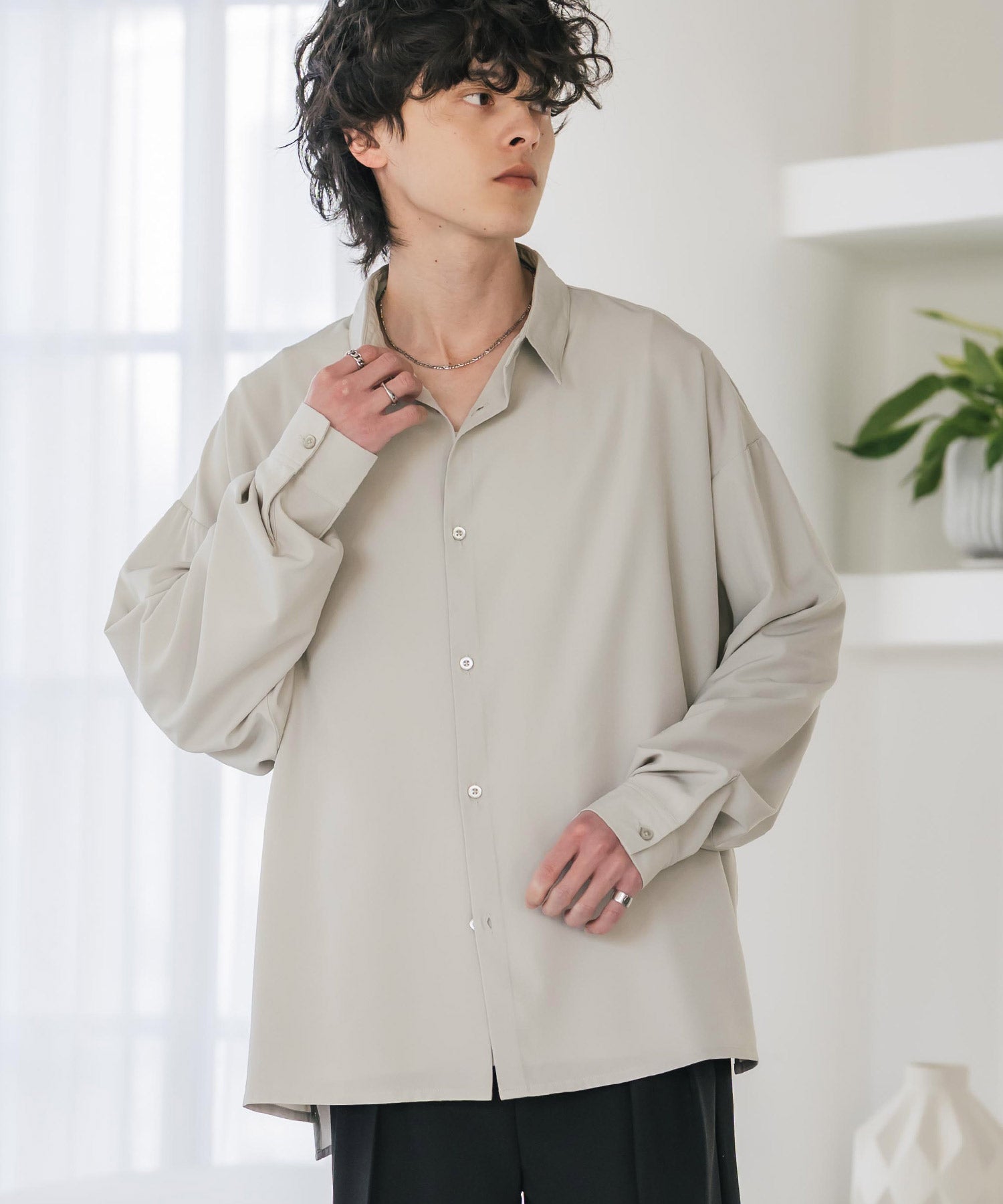 新色追加 接触冷感 オーバーサイズとろみストレッチレギュラーカラー長袖シャツ 14209