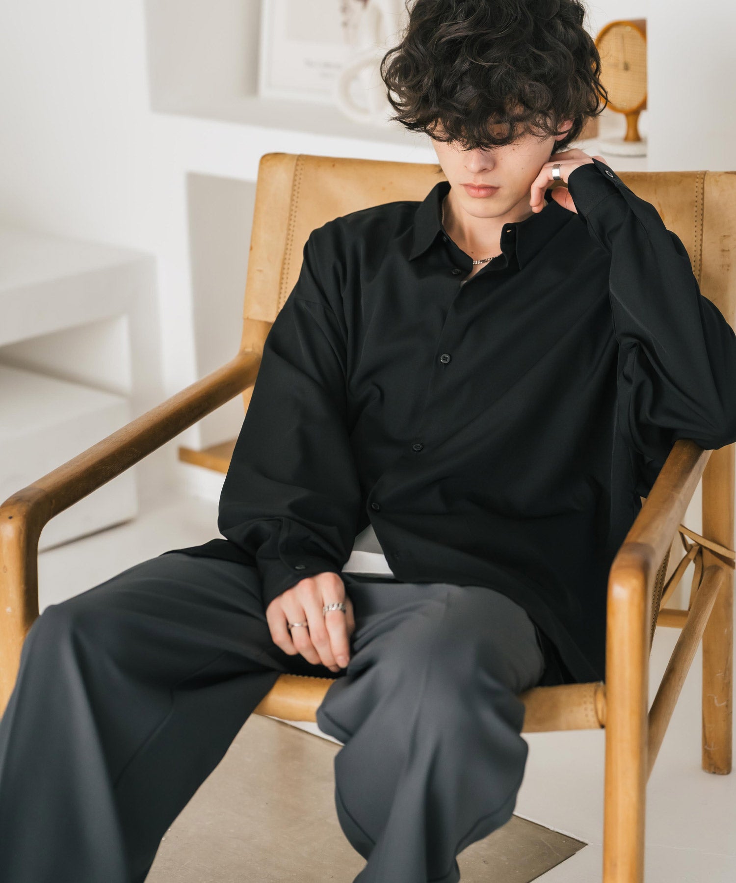 新色追加 接触冷感 オーバーサイズとろみストレッチレギュラーカラー長袖シャツ 14209