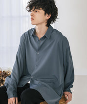 新色追加 接触冷感 オーバーサイズとろみストレッチレギュラーカラー長袖シャツ 14209