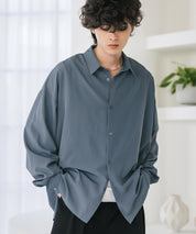 新色追加 接触冷感 オーバーサイズとろみストレッチレギュラーカラー長袖シャツ 14209