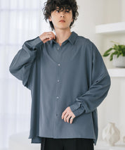 新色追加 接触冷感 オーバーサイズとろみストレッチレギュラーカラー長袖シャツ 14209